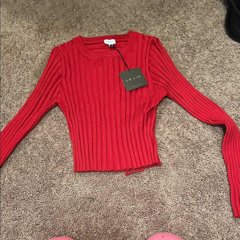 Le Lis Vibrant Red Ribbed Crew Neck Sweater from Riffraff